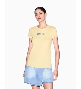 A|X Armani Exchange per donna XW002327AF10358U2149 T-shirt gialla lavorata a maglia, Casual, Giallo, Cotone, Manica corta