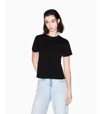 A|X Armani Exchange per donna XW002340AF10358UC001 T-shirt nera dalla vestibilità ampia, Nero, Casual, Cotone, Manica corta