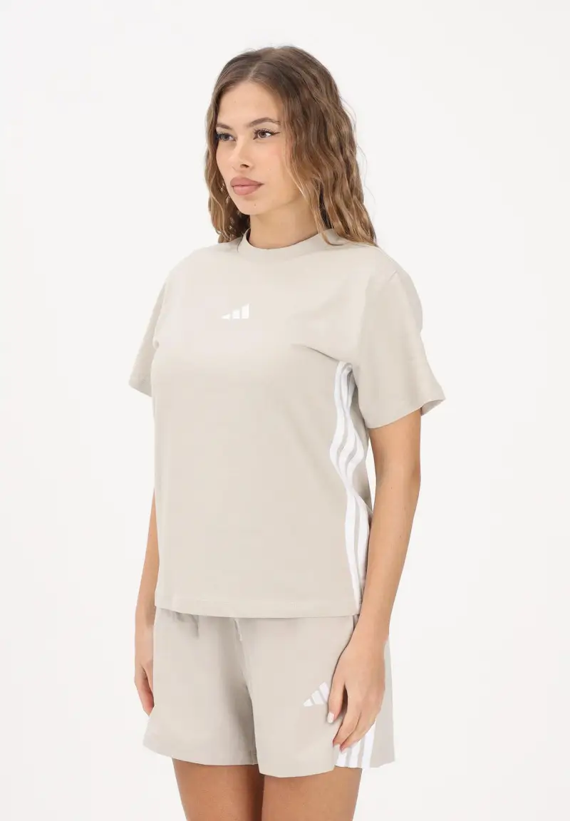adidas performance T-shirt a manica corta Essentials 3-Stripes beige da donna