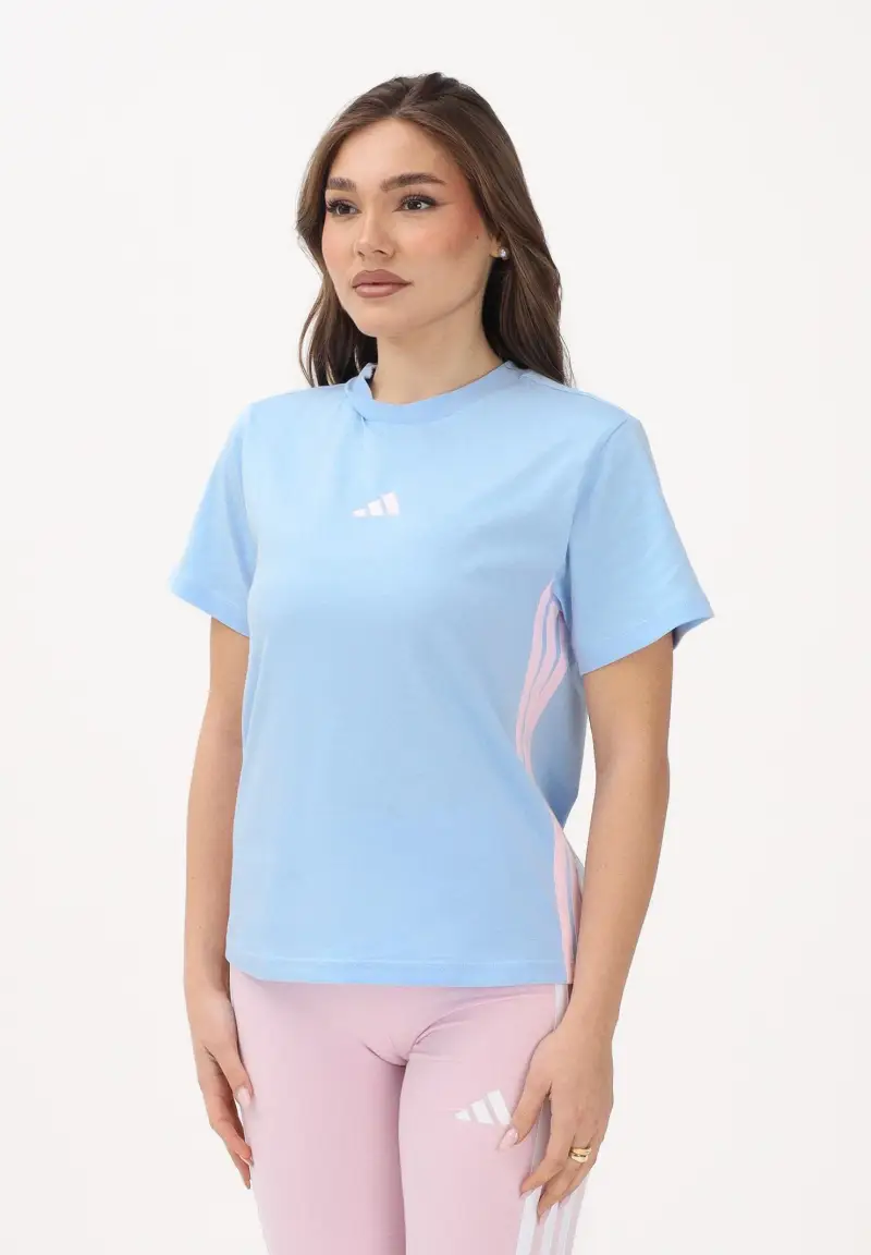 adidas performance T-shirt a manica corta ESSENTIALS 3-STRIPES celeste e rosa da donna
