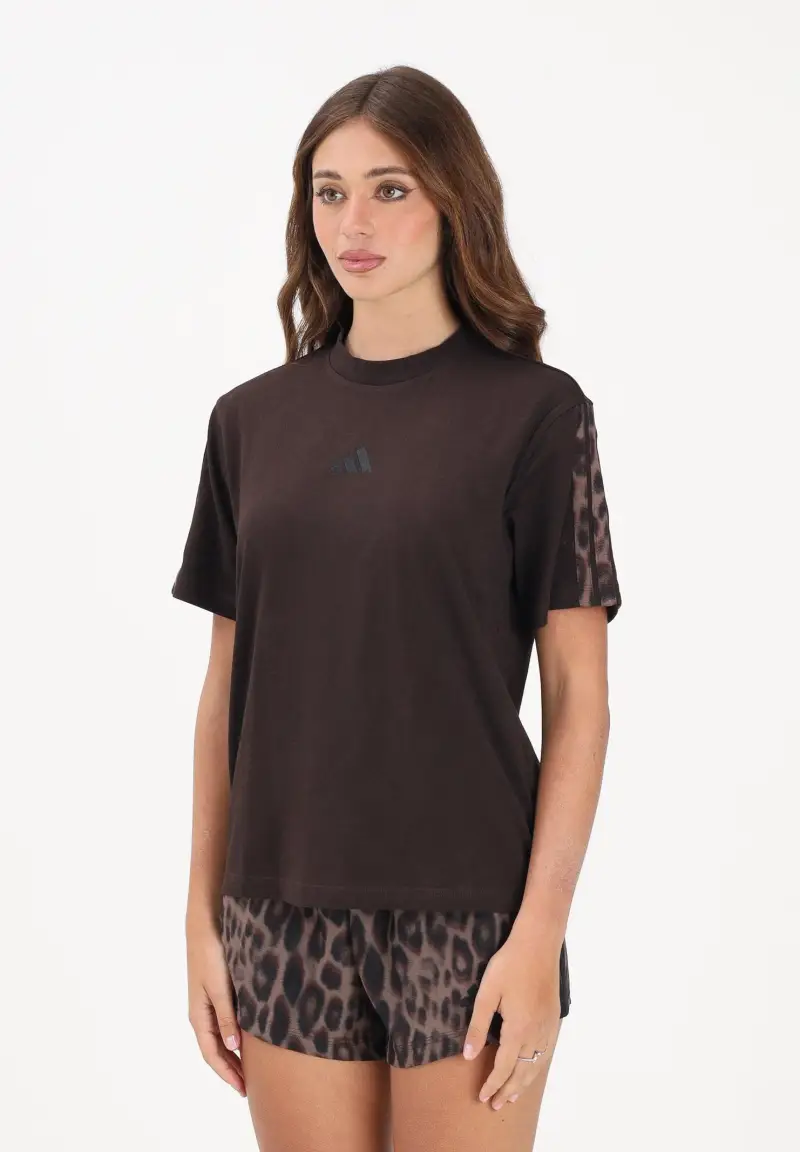 adidas performance T-shirt a manica corta Seasonal Essentials Leopard marrone da donna