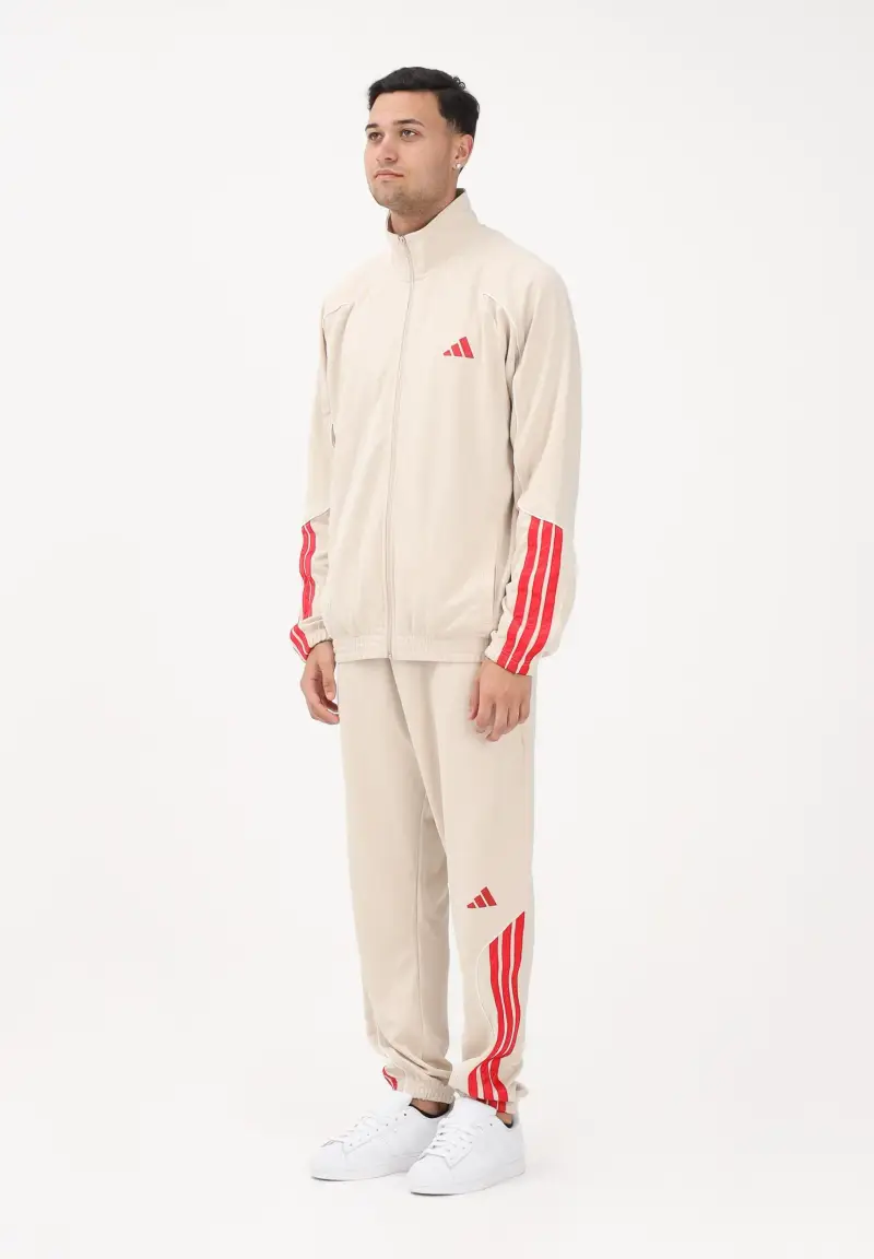adidas performance Tuta Stadium 3-Stripes beige e rossa da uomo