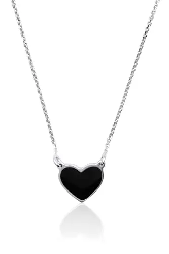 Aka Gioielli Aka Gioielli® - Collana con Ciondolo Cuore Nero in Argento 925 Rodiato, Smaltato Dipinto a Mano, Regalo Donna e Ragazza