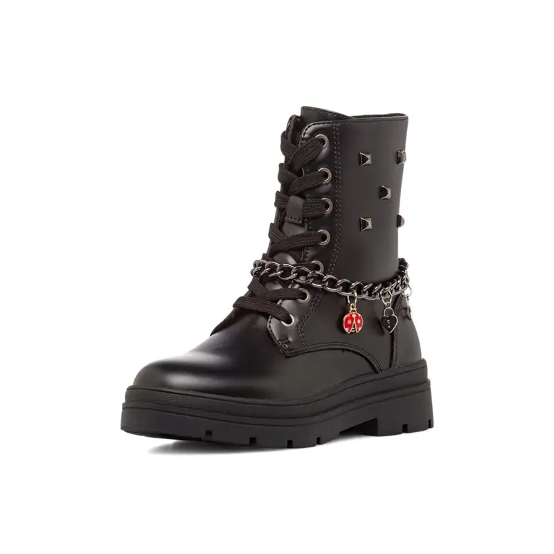 ALESYA GIRL Anfibi neri da bambina con borchie e dettaglio ciondoli