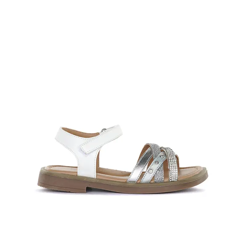ALESYA GIRL Sandali bianchi da bambina con velcro e cinturini con strass