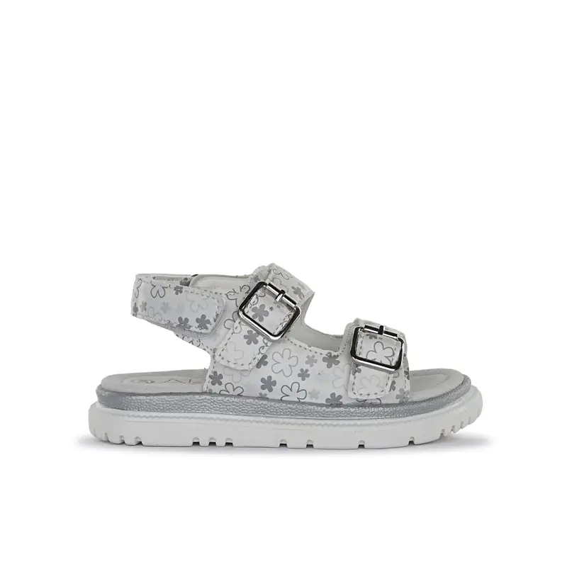 ALESYA GIRL Sandali bianchi da bambina stampa fiori con doppia fibbia e cinturino con velcro