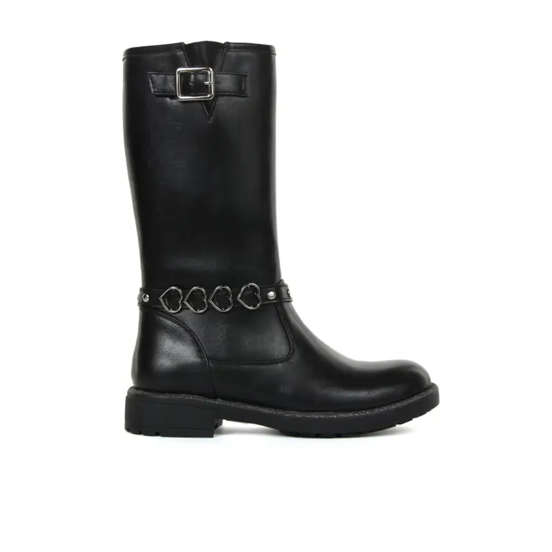 ALESYA GIRL Stivali neri da bambina con cinturino con cuori