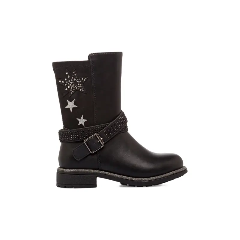 ALESYA GIRL Stivali neri da bambina con dettaglio stelle e cinturino con strass