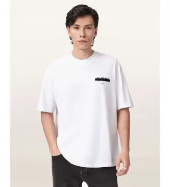 ALL SAINTS per uomo M002PC Maglietta bianca censurata, Bianco, Casual, Cotone, Manica corta Nero