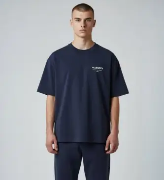 ALL SAINTS per uomo M071PB Maglietta underground, Casual, Cotone, Manica corta, Navy
