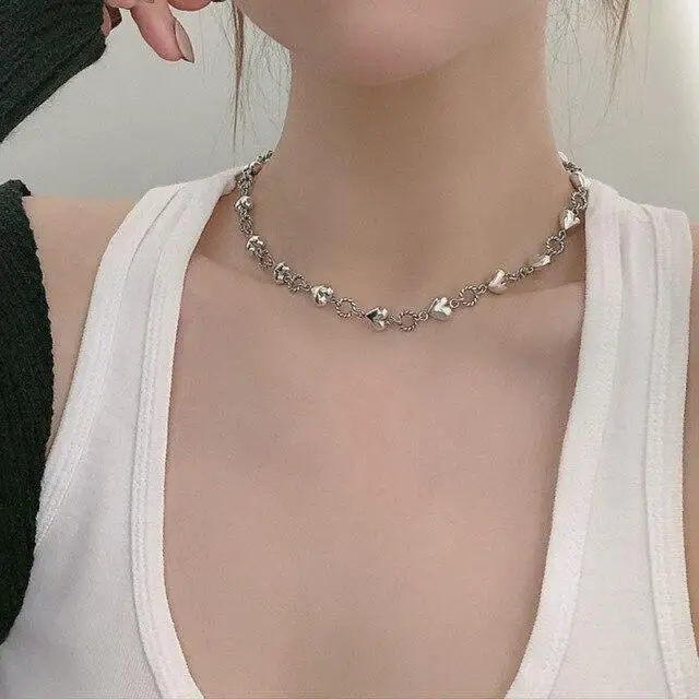 Collana con catena a clavicola in argento sterling 925 per donna, nuova tendenza, ciondolo vintage, amore, cuore, gioielli per feste, regali, accessori