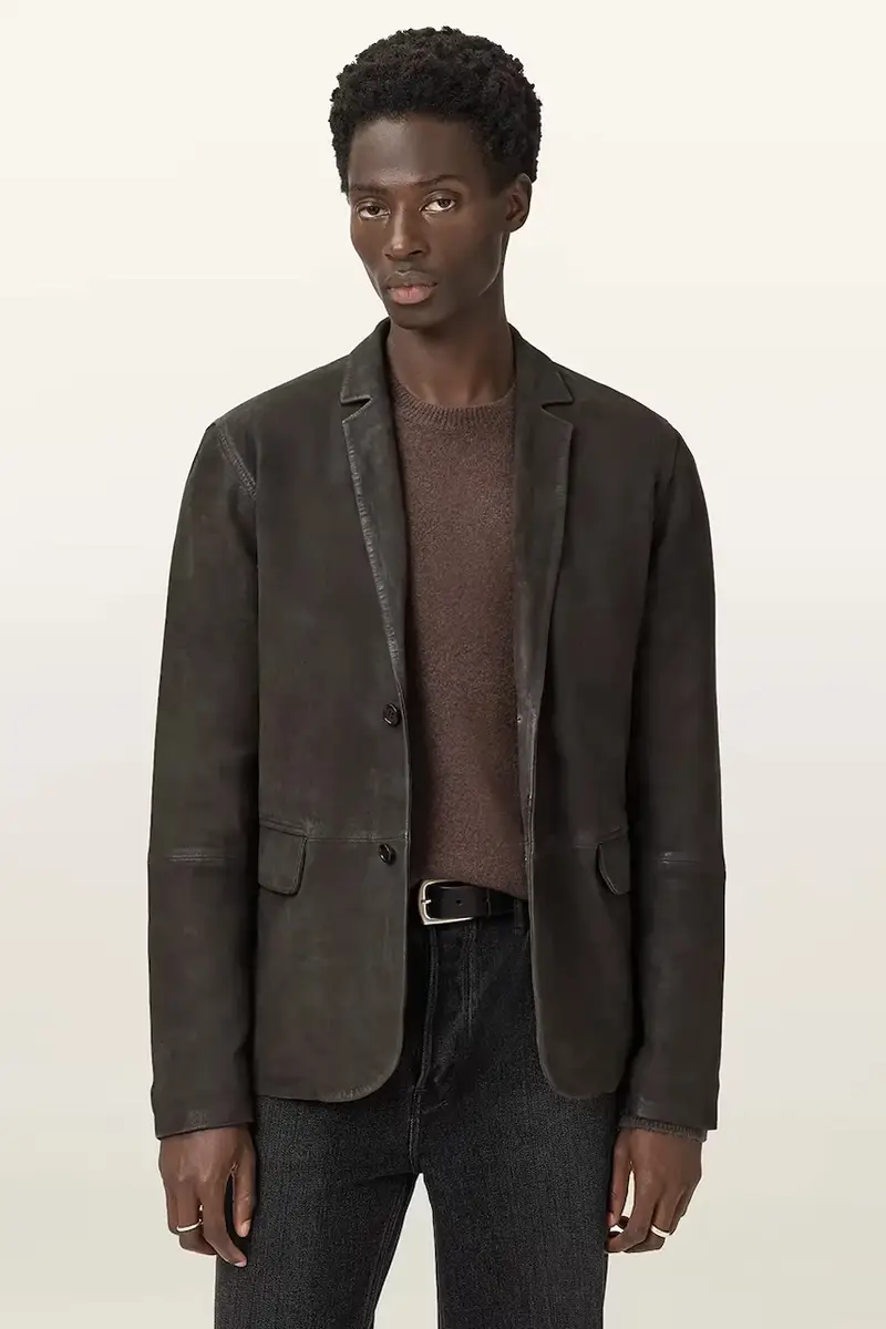 AllSaints giacca in pelle scamosciata MONET Marrone