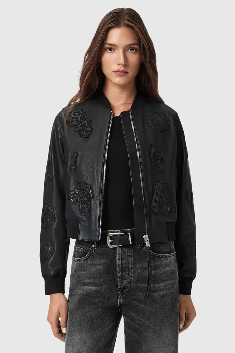 AllSaints giacca in pelle stile bomber Nero