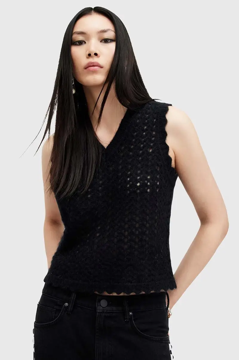 AllSaints gilè in lana VIVIAN TANK Nero