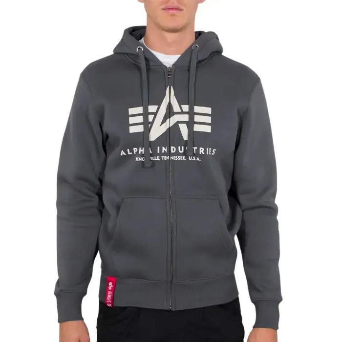 Felpa Alpha Industries con cappuccio Basic Zip Gris
