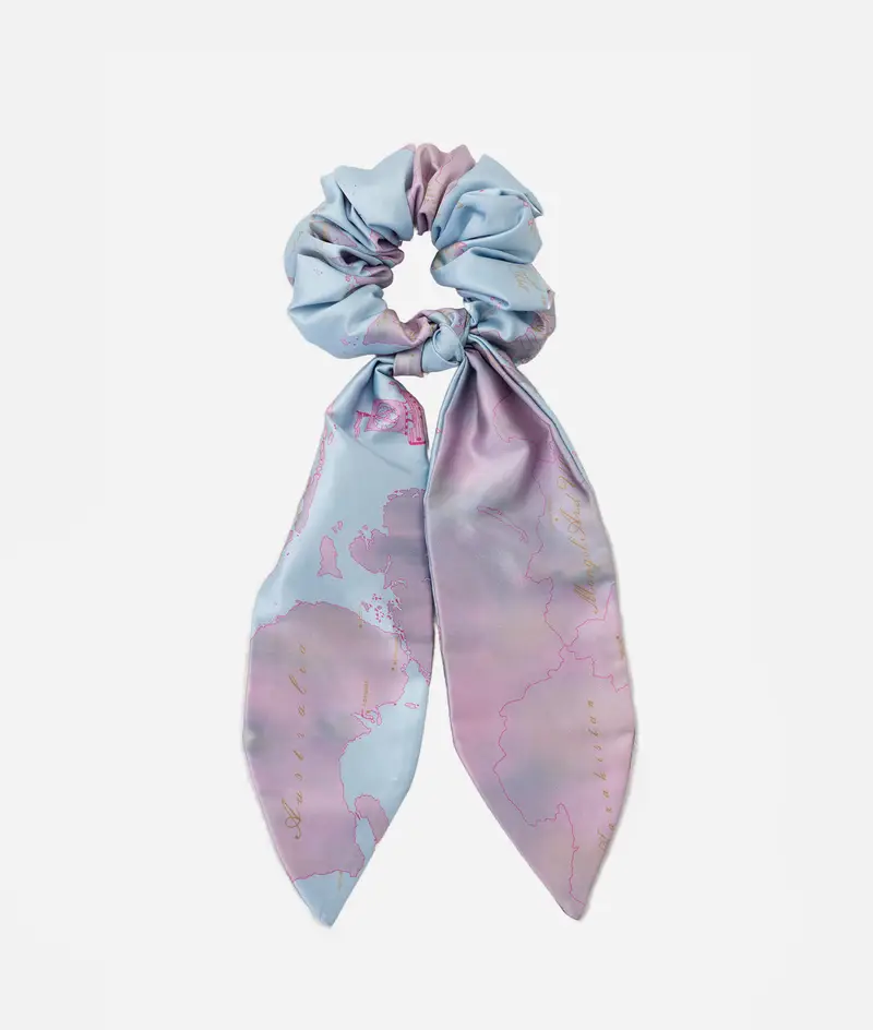 Alviero Martini Elastico per capelli con code in raso stampa Geo Vintage Azzurro Cielo