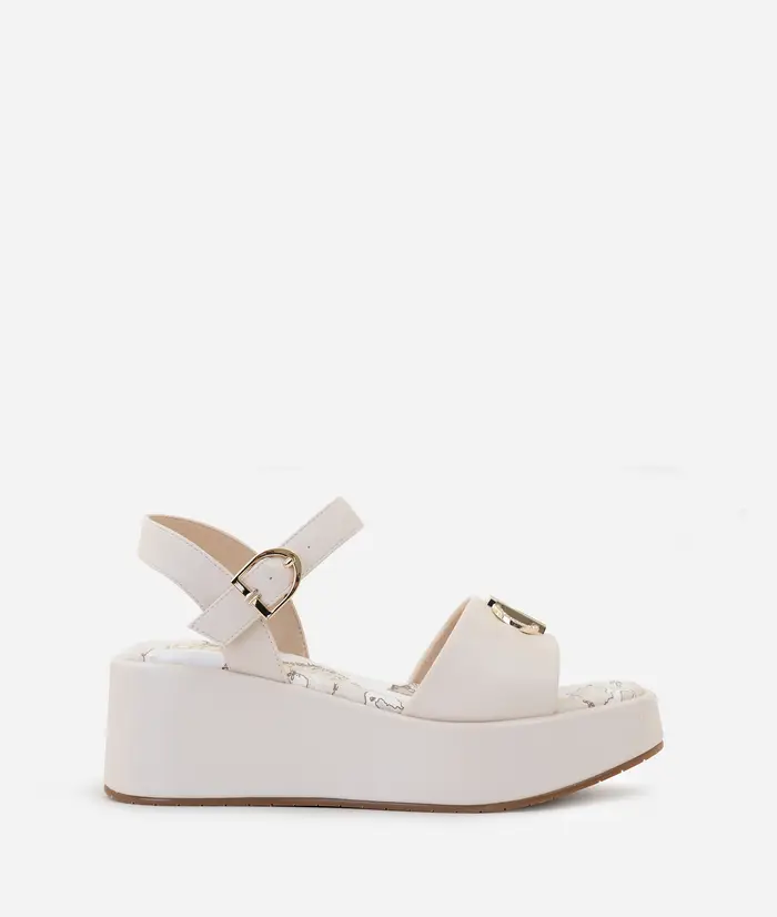 Alviero Martini Sandali zeppa in eco nappa con logo 1C Beige