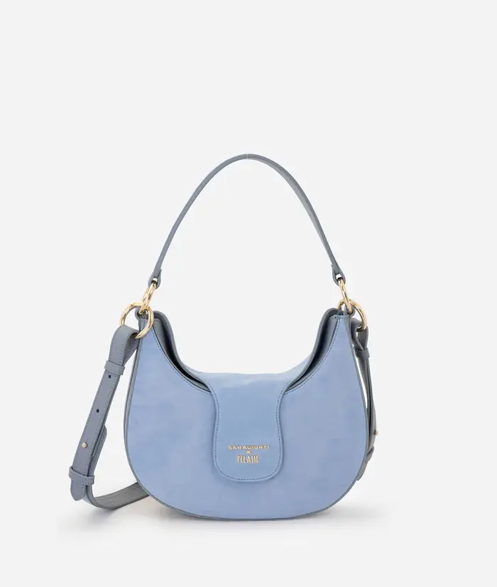 Alviero Martini Saragiunti x 1ᴬ Classe sottospalla piccola in pelle scamosciata Azzurro Polvere