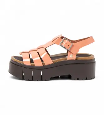 per donna 1204211AX003_ESP Sandali in pelle 2042 Leeds corallo (42), 5 a 8cm, Fibbia, Casual