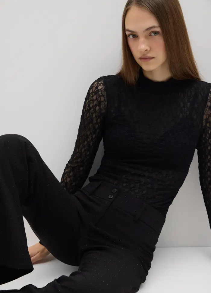 Body Nero Senza Coppa In Pizzo Elasticizzato Regular Fit, Donna, Nero