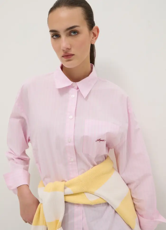 Camicia In Puro Cotone A Righe Rosa Regular Fit, Donna, Rosa