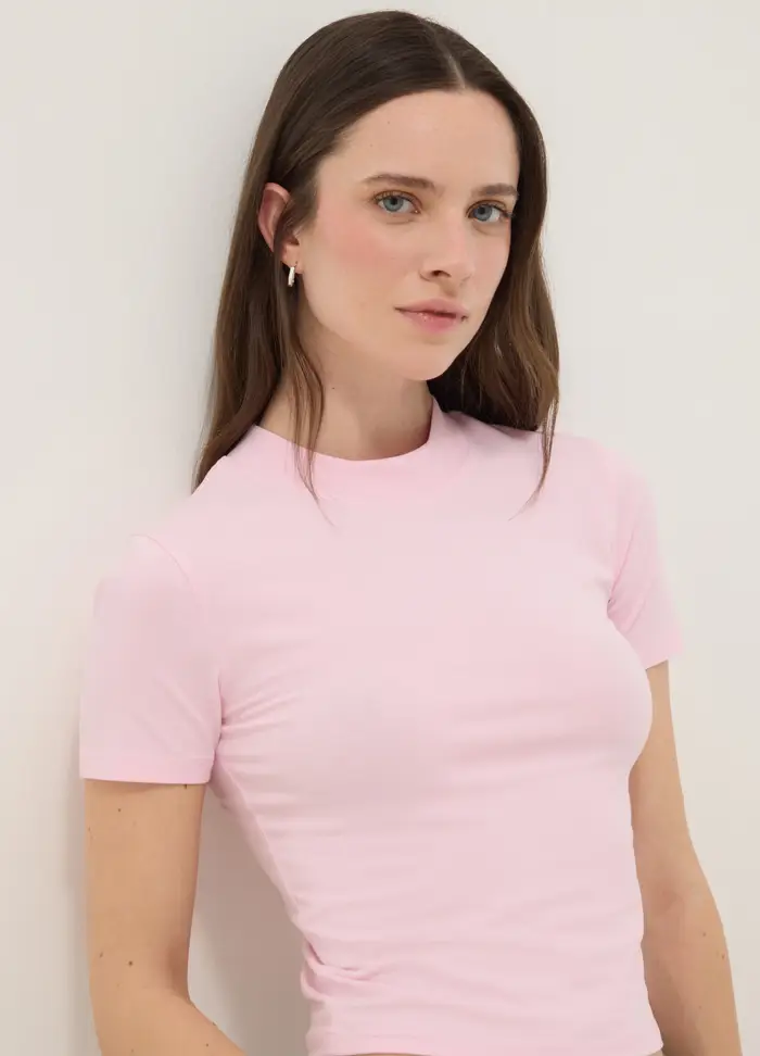 T-shirt In Cotone Elasticizzato Rosa Slim Fit, Donna, Rosa