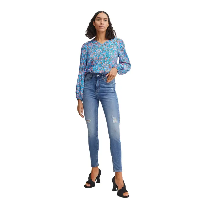 Camicia donna a maniche lunghe con scollo a V b young Flouri Bleu