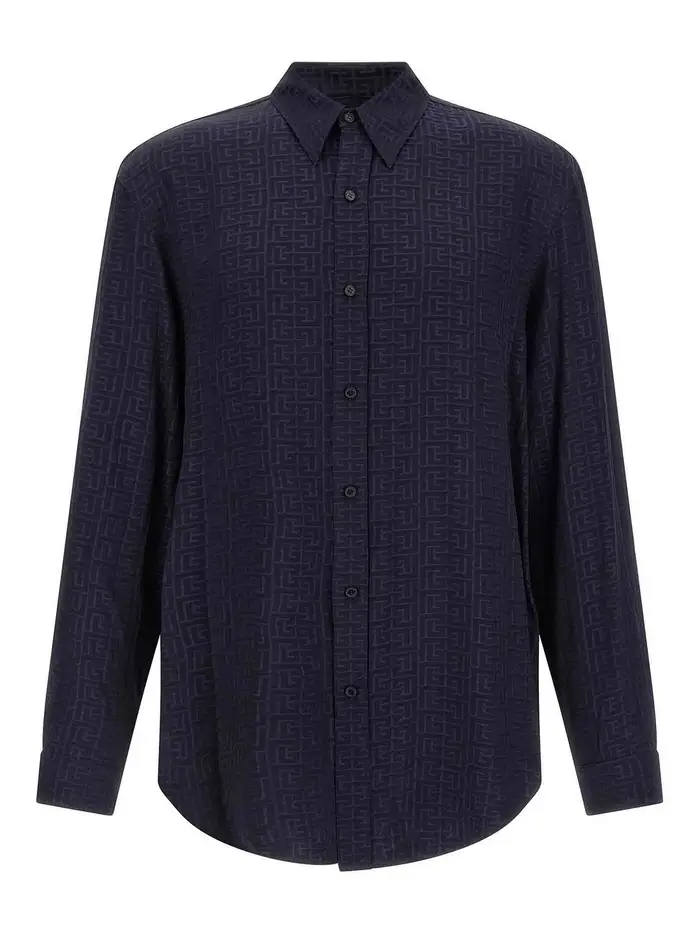 Balmain Camicia con monogramma jacquard Blu