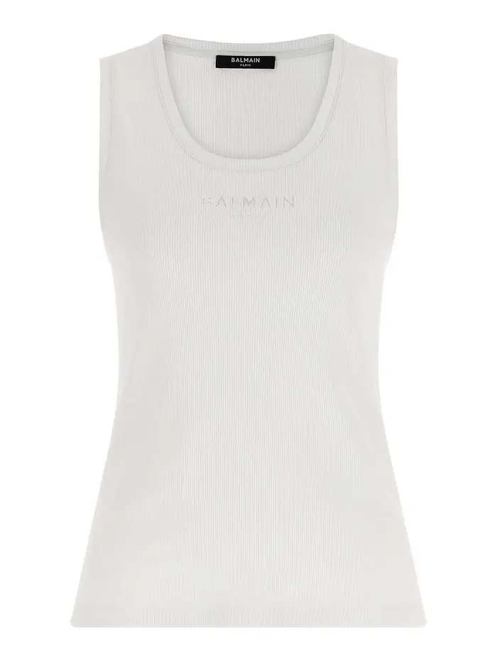 Balmain Canotta con ricamo logo Bianco