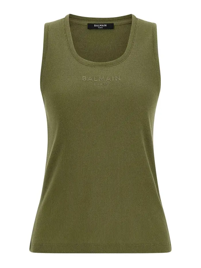 Balmain Canotta con ricamo logo Verde