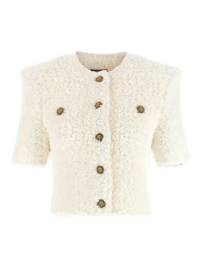 Balmain Cardigan in tweed plumetis Bianco