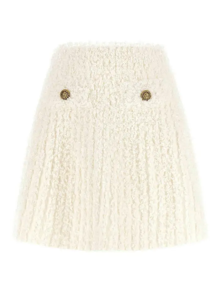 Balmain Gonna in tweed plumetis Bianco