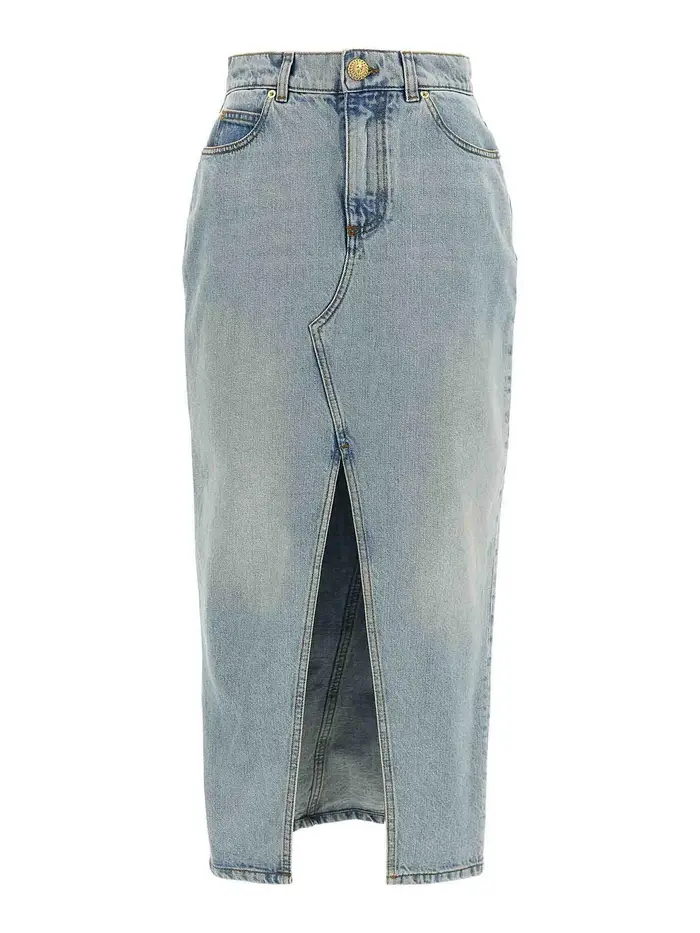 Gonna longuette in denim Azzurro