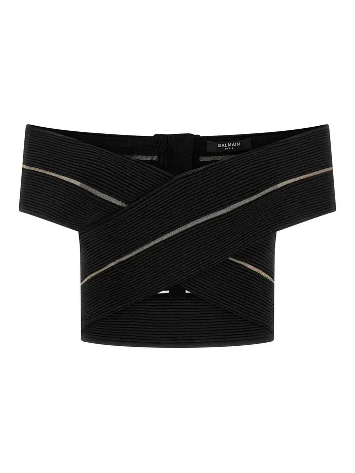Balmain Top corto con spalle scoperte Nero