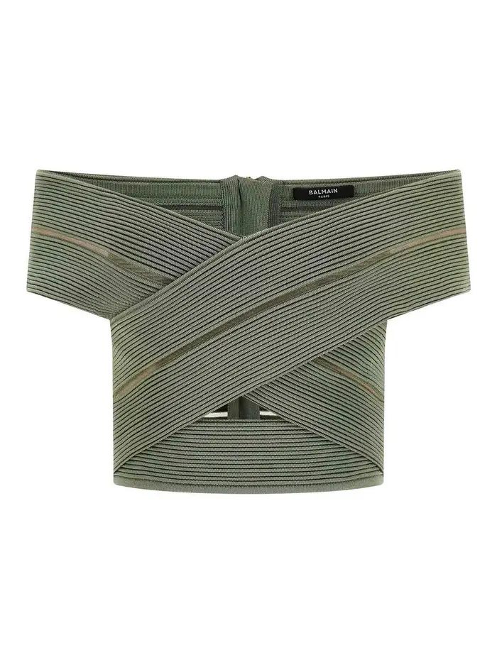 Balmain Top corto con spalle scoperte Verde
