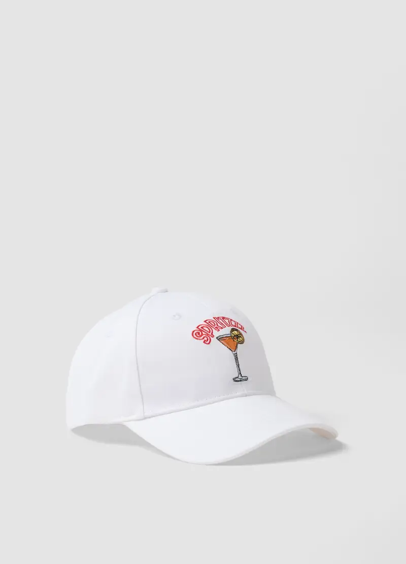 BERRETTI LICENZE Cappello Da Baseball In Puro Cotone Bianco Con Ricamo Spritz, Uomo, Bianco