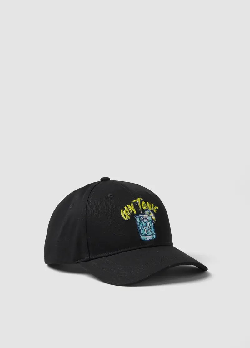 BERRETTI LICENZE Cappello Da Baseball In Puro Cotone Nero Con Ricamo Gin Tonic, Uomo, Nero