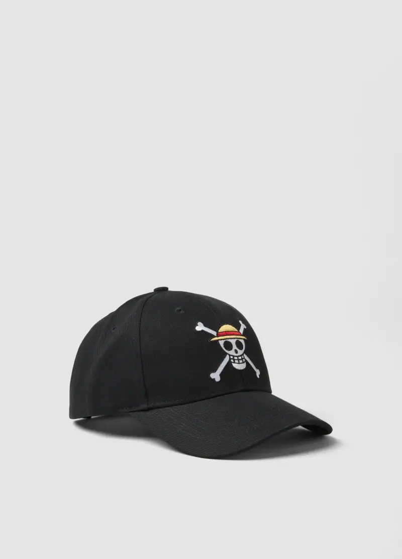 BERRETTI LICENZE Cappello Da Baseball In Puro Cotone Nero Con Ricamo One Piece, Uomo, Nero