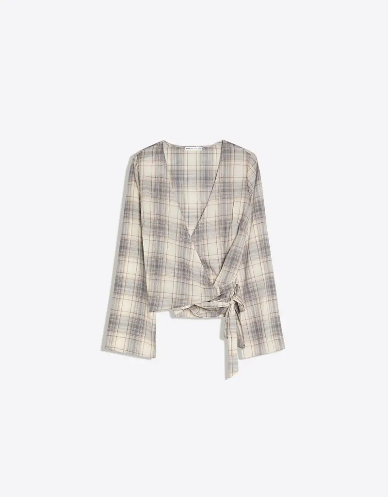 Bershka Camicetta Incrociata Stampata Donna Sabbia