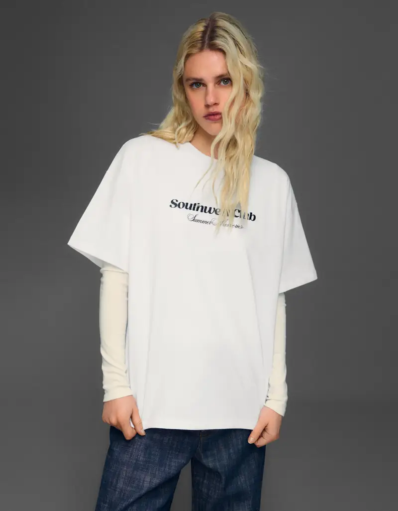 Bershka Maglietta A Maniche Corte Con Stampa Donna Bianco Roto