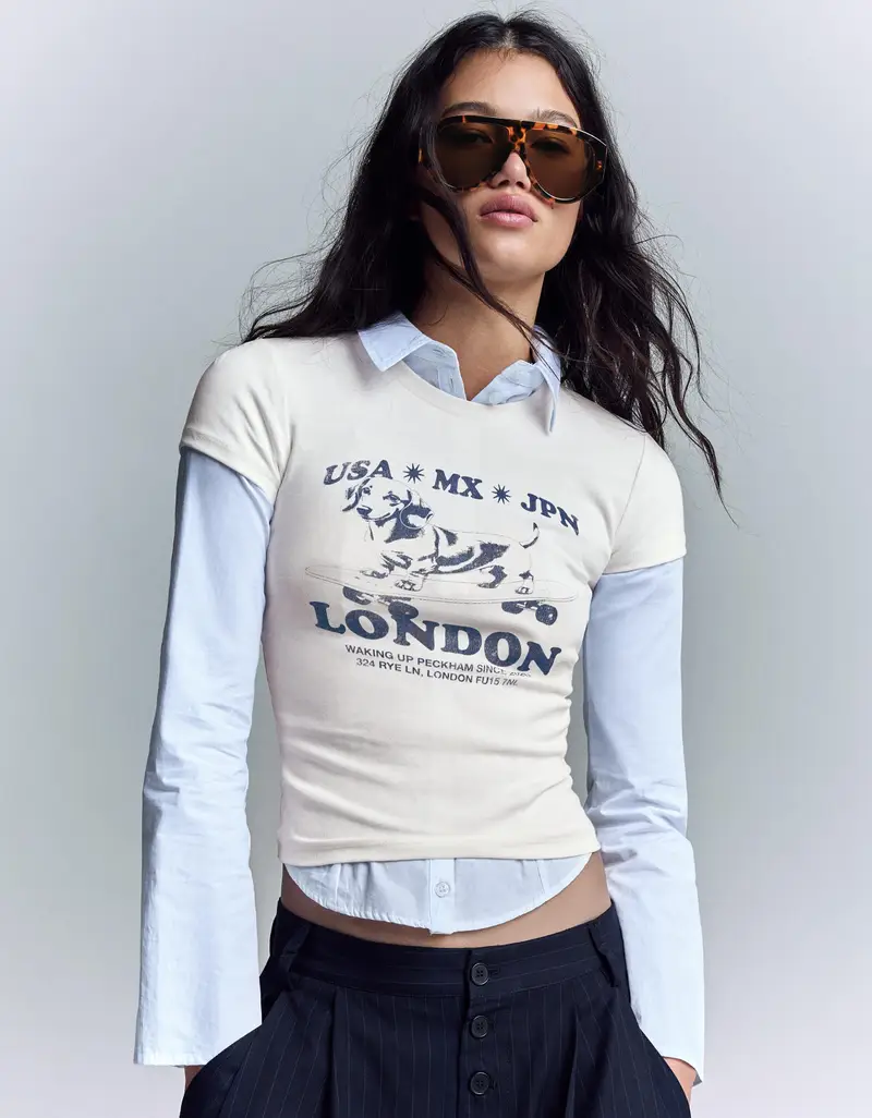 Bershka Maglietta A Maniche Corte Con Stampa Donna Bianco Roto