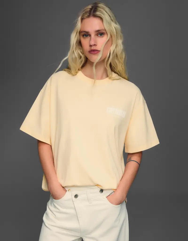 Bershka Maglietta A Maniche Corte Con Stampa Donna Giallo