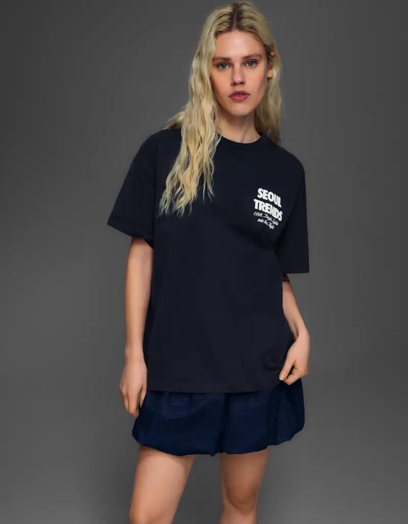 Bershka Maglietta A Maniche Corte Con Stampa Donna Marino