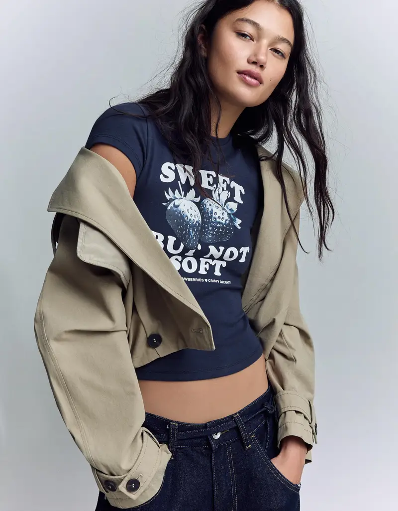 Bershka Maglietta A Maniche Corte Con Stampa Donna Marino