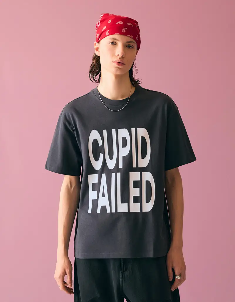 Bershka Maglietta A Maniche Corte Con Stampa Uomo Grigio Scuro