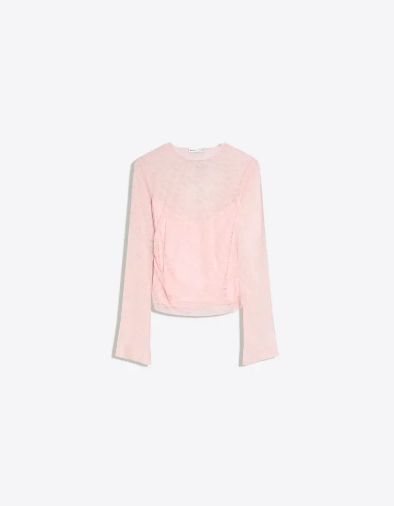 Bershka Maglietta Maniche Lunghe Pizzo Donna Rosa