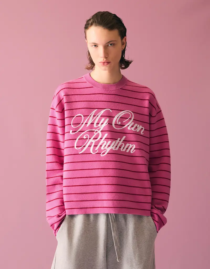Bershka Maglione A Righe Stampate Uomo Rosa