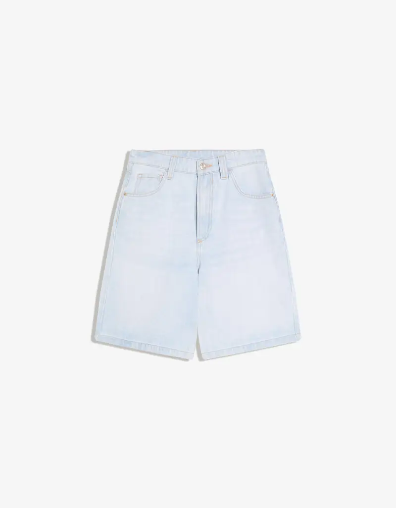 Bershka Shorts In Denim Baggy Fit Donna (Eur 32) Azzurro Lavato