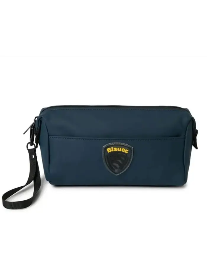 pochette uomo sham01 effetto gommato blu con patch logo