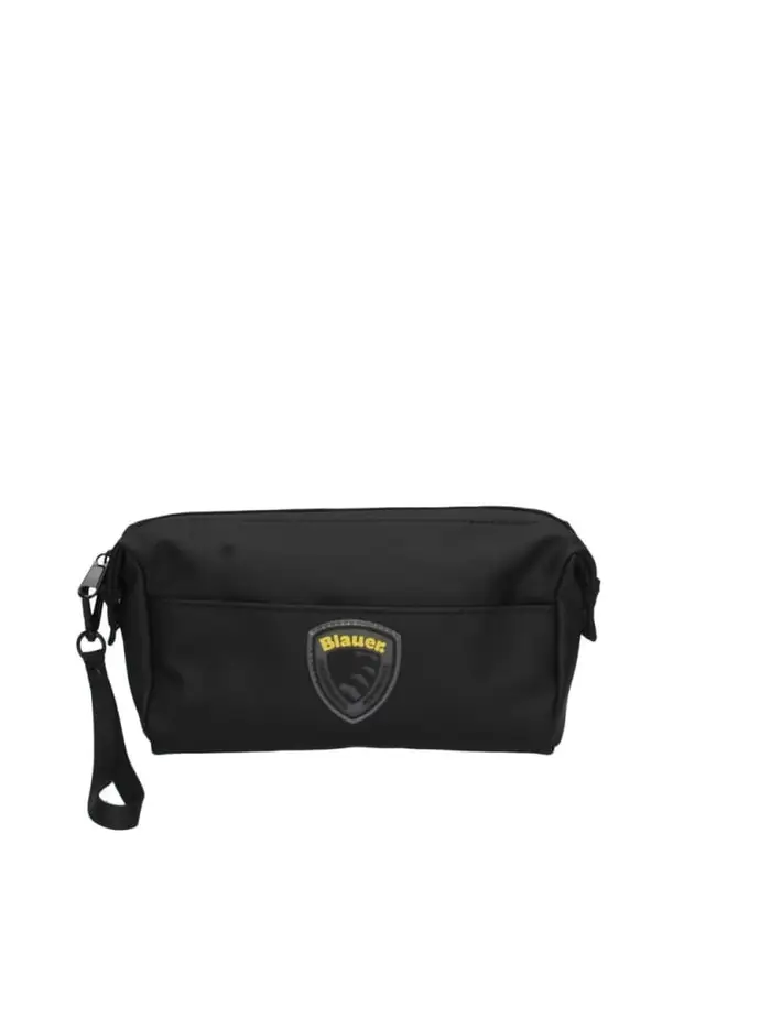 pochette uomo sham01 effetto gommato nero con patch logo